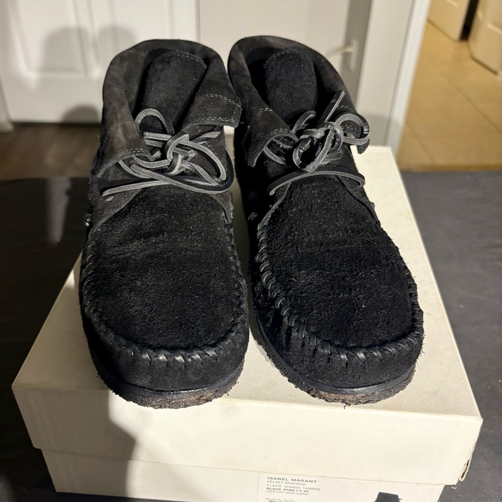 Isabel Marant Black Velvet Arapaho suede booties moccasins